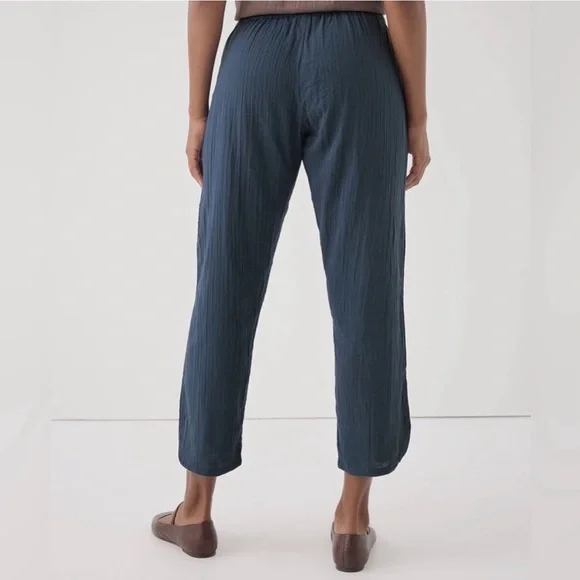 Pact Organic Cotton Double Gauze Pull-On Tapered Pant Coastal Blue Size S - Picture 3 of 9